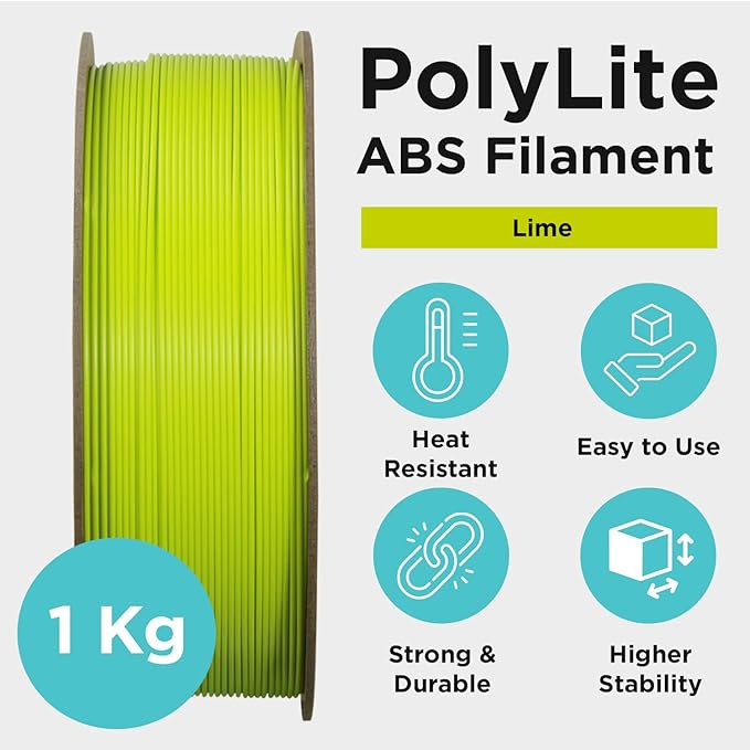 Polymaker ABS Filament 1.75mm Lime, 1kg 3D Printing Filament, PolyLite ABS 3D Printer Filament, Heat Resistant, Strong & Durable, Dimensional Accuracy +/- 0.03mm