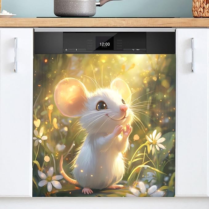 Dishwasher Magnet Cover, Cute Mouse Magnet Sticker Fridge Panel Decal for Home Kitchen Decor, 23x26in