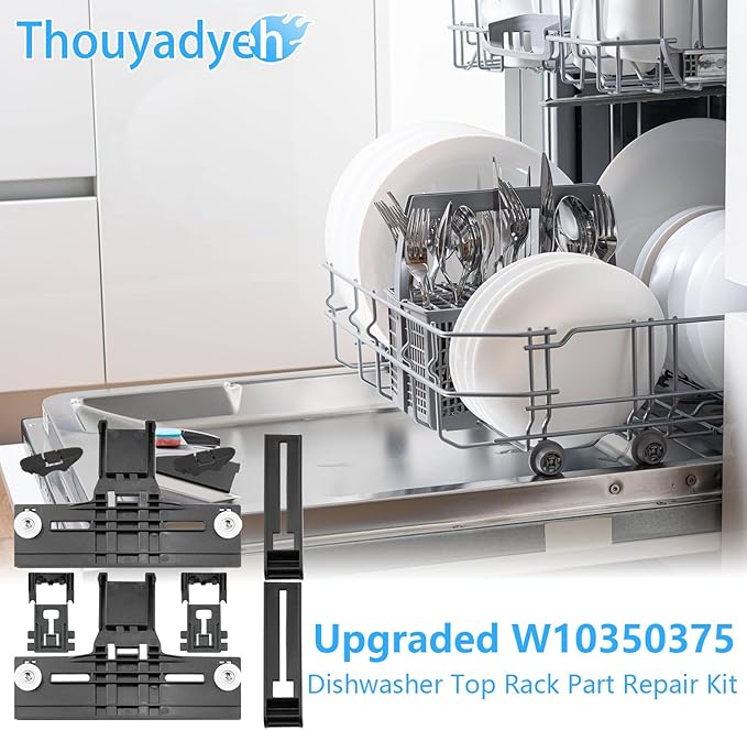 UPGRADED W10350375 Dishwasher Top Rack Adjuster & W10195840 Arm Positioner & W10195839 Rack Adjuster & W10250160 Clip Lock & 10508950 Stop Clip,Replacement for Whirlpool Dishwasher Parts