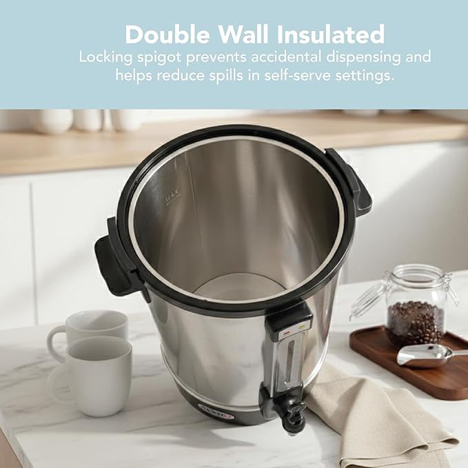 ALPHA LIVING 100 Cups Electric Coffee Urn – Stainless Steel Large Capacity Electric Kettle Percolator Coffee Pot – Ideal Hot Beverage Dispenser for Catering, Hotels, Restaurants –Leak-Proof Tap