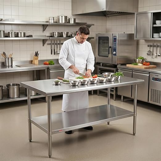 Stainless Steel Table for Prep & Work 30x60 inch, 5ft, Commercial Heavy Duty Table with Undershelf for Restaurant, Home, Hotel, Laundry Room,Garage,Workshops