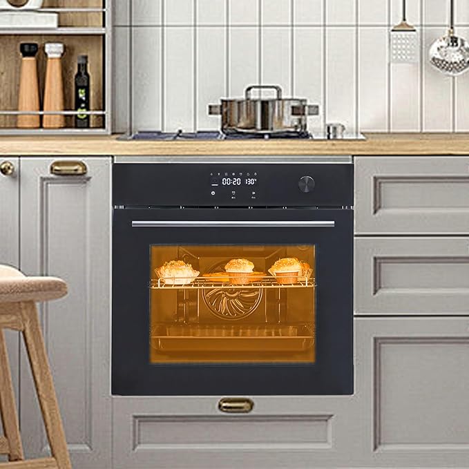 24 Inch Single Wall Oven, Built-in Electric Oven with Convection System & 8 Functions, 2.5 Cu.Ft Capacity, 3000w 240v, Mechanical Knobs Control with Timer