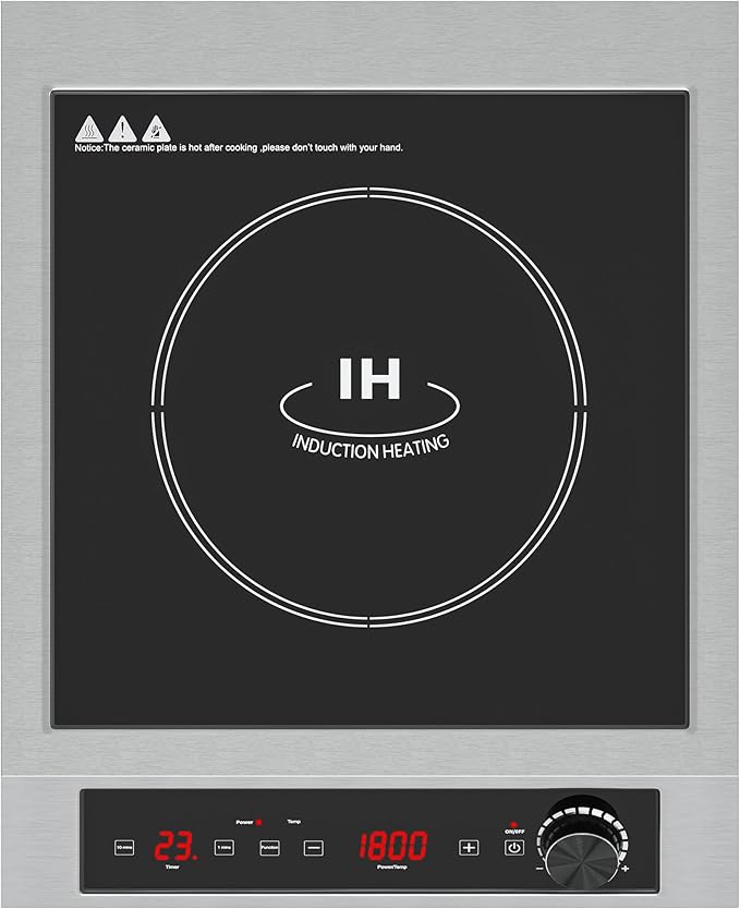 Commercial Induction Cooktop 1800W, Professional Electric Countertop Burner, 10 Power & 14 Temp Setting, Induction Hot Plate with Timer, Electric Stove with LED Screen, Black
