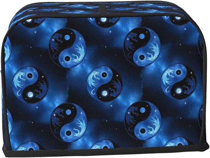 2 Slice Toaster Cover with Pocket, Polyester Dust & Fingerprint Protection, Lightweight Washable Kitchen Cover Full And Eclipse Moon Dragon Ying Yang