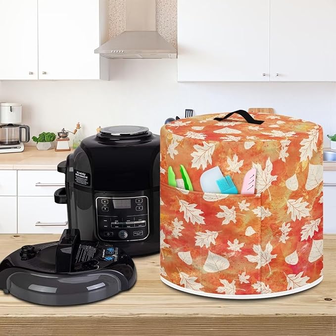 Insulated Pressure Cooker Appliance Cover, Also Fit for Rice Cooker, Air Fryer and Crock Pot, 3 Quart Dust Cover with Pocket for Spoon/Cooking Utensils/Recipes, Washable, Maple Leaf Tie Dye