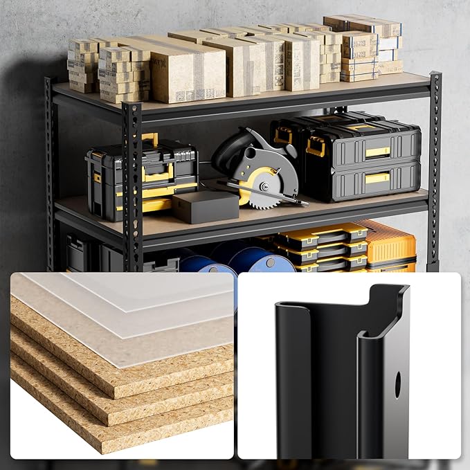 5-Tier Heavy-Duty Shelving 2500LBS Capacity Per Unit Adjustable Metal Garage Storage Rack 40”W X 19.7”D X 71”H Metal Shelving Storage Rack Includes Matte Polypropylene Spacers (Black) 2 Pack