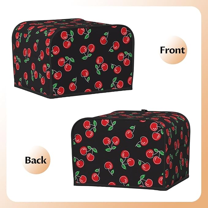 Red Black Cherry 4 Slice Toaster Cover, Waterproof Toaster Dust Cover Bread Maker Protective Cover For Small Kitchen Appliance Dining Room Table Home Decor Gifts