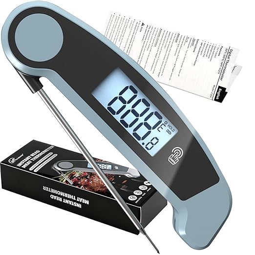 Meat Thermometer Digital Waterproof Instant Read Thermometer for Cooking ℃/℉ Convertible, Food Thermometer with Backlight, Cooking Thermometer for Kitchen Auto-Rotating Display Blue