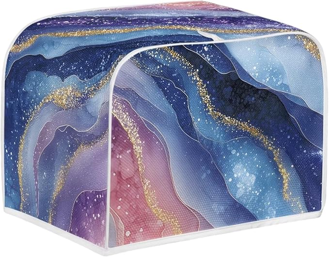 Blue Pink Marble Bread Maker Covers with Handle 2 Slice Toaster Cover Foldable Kitchen Small Appliance Cover Dust and Fingerprint Protection,Machine Washable