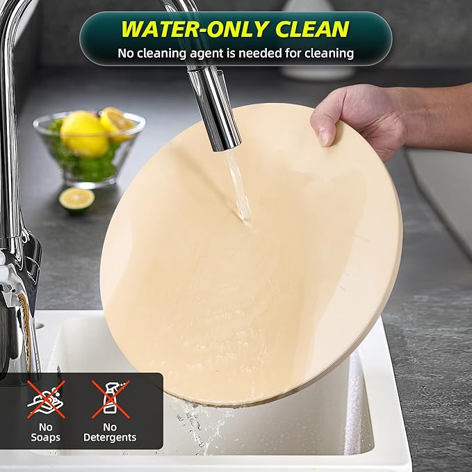 13 Inch Cordierite Pizza Stone 4-Piece Set for Oven & Grill - Round Baking Stone with Wooden Peel, Roller Cutter & Mini Cake Shovel