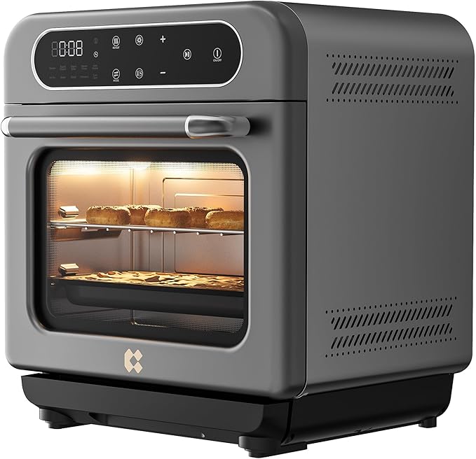 CIARRA 8-in-1 Steam Oven Countertop with Air Fryer, 13QT Mini Convection Toaster Oven with Steam, Rapid Steam, Air Fry, Vapor Bake, Steam Clean, Bake, Dried, Ferment, Grey