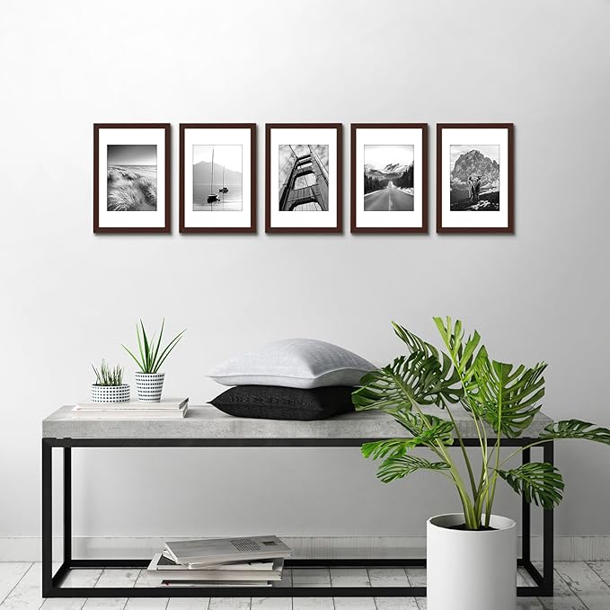 Americanflat 8x12 Picture Frame with Polished Plexiglass - Set of 5 - Use as 6x8 Frame with Mat or Display 8x12 Photo Without Mat - Galleria Collection - Picture Frames for Wall Display - Mahogany