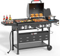 Propane Gas Griddle Grill Combo with Side Burner, Non-Stick Porcelain-Enameled Cast Iron Grate & Pan, 5 Burners Dual BBQ Grills, 702 SQ.IN Cooking Area, Heavy-Duty Stand for Backyard