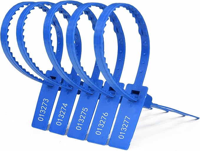 Heavy Duty Plastic Security Seal - Self Locking, Tamper Evident, Truck Trailer Seals (337 mm, Blue, 100 PCS)