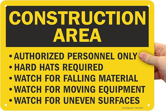SmartSign "Construction Area - Authorized Personnel Only, Hard Hats Required" Sign | 10" x 14" Aluminum