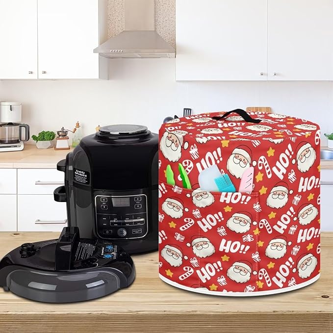 Christmas Hohoho Santa Claus 3 Quart Pressure Cooker Air Fryer Rice Cooker Dust Cover with Top Handle and Storage Pockets Kitchen Appliance Dust Protector Cover