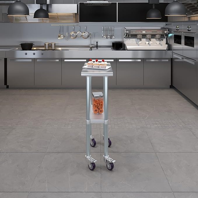 AmGood 12" Long x 24" Deep Stainless Steel Table with Casters