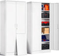 CJF Metal Storage Cabinets with 5 Adjustable Shelves, 71" H Locking Storage Cabinet for Garage, Office, School - White