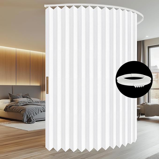 100% Blackout Room Divider Curtains - Total Privacy Curtain Panel, Thermal Insulated Noise Reduction Curtain for Bedroom Windows, Include Ceiling Curtain Track(White, W180 x L108, 1 Pack)