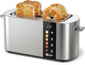 Toaster 4 Slice Wide Slot, Bagel Function, Long Slot, Stainless Steel, Touch Screen, Built-in Rack, Extra-Wide 1.5" Slots for Thick Breads & Bagel, Timer, BPA-Free, 6 Levels, Removable Tray