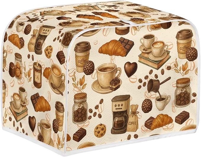Coffee Chocolate Print Bread Maker Cover Anti-Dust Toaster Cover Washable Universal 2 Slice Toasters Machine Protector for Kitchen Accessories