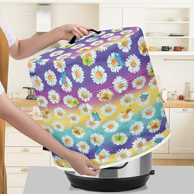 Flashideas Daisy Butterfly Pressure Cooker Cover, Kitchen Appliance Dust Cover, Rice Cooker Protective Cover with Pocket, Suitable for Air Fryer Cover, Toaster Cover, Oven Cover