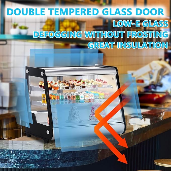 5.3 Cu.Ft Beverage Countertop Pastry Refrigerator, 3 Shelves Commercial Display Refrigerator Display Case w/LED Air-Cooling Automatic Defrost Rear Sliding Door for Cafe Restaurant, Black