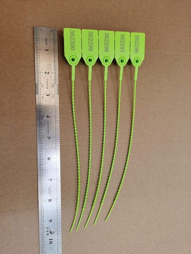 Green Plastic Security Tags Numbered Tamper Proof Seals Self Locking Zip Ties 9.84" Length Pack of 500