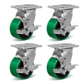 4 Inch Caster Wheels Heavy Duty- Set of 4 Load 3200lbs, Polyurethane Casters, Industrial Plate Caster for Carts, Dollies, Racks, Industrial Equipment(4 Pack Brake)