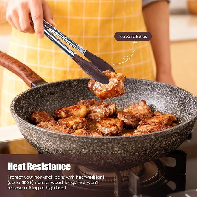 Wooden Tongs for Cooking, 15 Inch Kitchen Walnut Wood Tong with Stainless Steel Handle, Utensils for Food Serving, Salad, Toaster, Grilling, BBQ