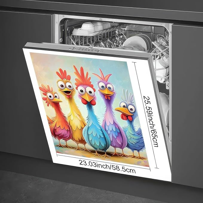 Funny Rooster Dishwasher Magnet Cover 23x26 Inch Home Appliances Stickers Country Farmhouse Window Fridge Door Cover Farmhouse Rooster Magnetic Dishwasher Sticker Kitchen Decor