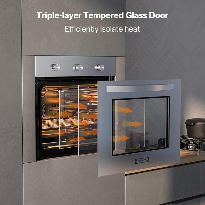 Empava 24 Inch Natural Gas Single Wall Oven in Stainless Steel, 5 Cooking Modes, Convection and Rotisserie Function, 2.3 Cu.ft, 13600 Btu/h