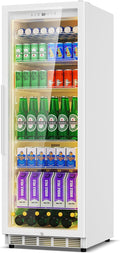 Commercial Display Beverage Fridge: 13.8 Cu Ft Upright Cooler with Glass Door, LED Lighting, Low Noise, and Rapid Cooling for Restaurants, Shops, and Offices (White)