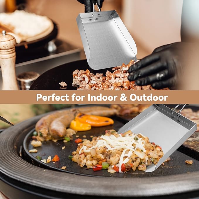 Stanbroil 2 Pack Smash Burger Spatula, Stainless Steel Griddle Food Mover, Large Griddle Scraper Food Shovel - Stir Fry Spatula, Fried Food Scoop, Hibachi Tools