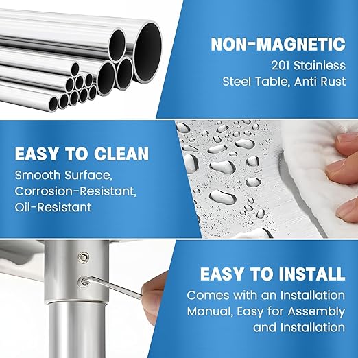 Stainless Steel Table for Prep & Work with Undershelf 24 x 36 Inches NSF Metal Commercial Kitchen Prep Table with Adjustable Under Shelf Worktable for Restaurant Home Outdoor