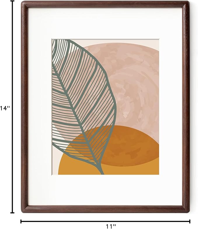 Axeman 11 x 14 Walnut Frame - Rounded Corner 11x14 Picture Frame Matted to 8x10 - Natural Walnut Wood 14x11 Photo Frame with Tempered Glass for Wall Mount Display