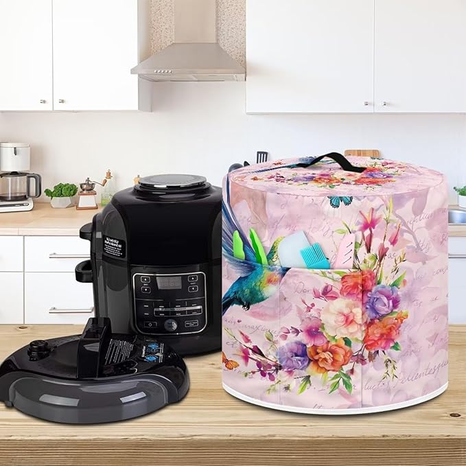 Flashideas Hummingbird Butterfly Pressure Cooker Cover for Women Dust-proof Cover for Rice Cooker Air Fryer Kitchen Appliance Covers with Top Handle and Pocket Home Kitchen Decor Gifts for Friends