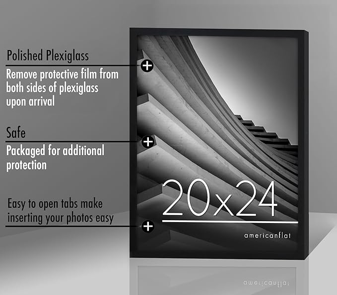 Americanflat 20x24 Picture Frame with Polished Plexiglass - Streamline Collection - Thin Border Picture Frame for Wall Display - Hanging Hardware Included - Black