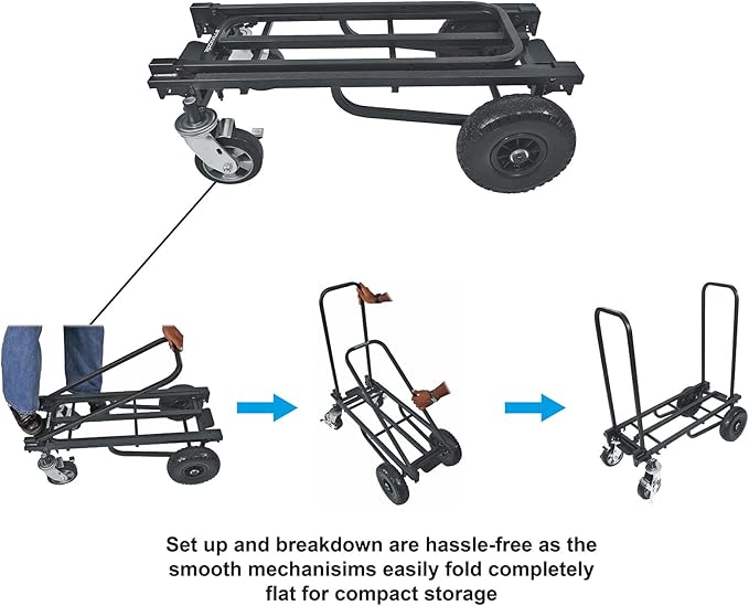 Rockville Rock Cart Off-Road DJ Transport Cart, Big Wheels, Smooth Casters, Wheel Locking, 700lbs Capacity, Folding, Steel, Perfect for Gigs & Events