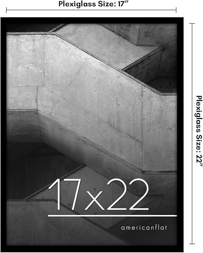 Americanflat 17x22 Picture Frame with Polished Plexiglass - Streamline Collection - Thin Border Picture Frame for Wall Display - Hanging Hardware Included - Black