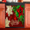 ALAZA Dishwasher Magnet Cover Panel for The Front,Christmas Red Poinsettia Snowflakes Magnetic Covers Sticker Decal Washing Machine Decorative Home Season Decor,26x23