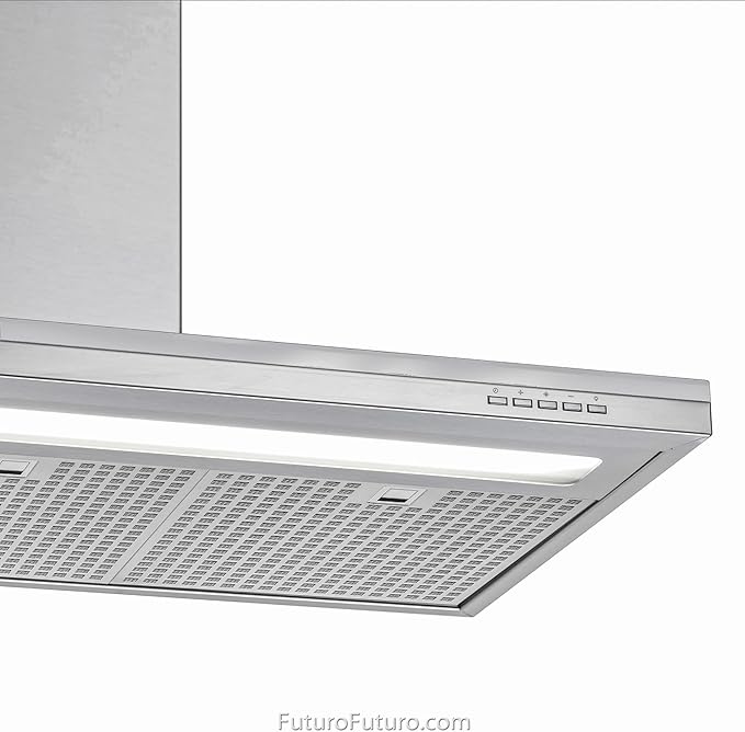 Futuro Futuro WL48STREAMLINE Wall Mount Range Hood, Stainless Steel/White, 48x19x22-42", LED Light, 940 CFM, 0.5-3.2 Sones, Dishwasher-Safe Filters