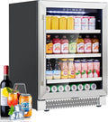 24 Inch Beverage Refrigerator Cooler, Beverage Fridge with Stainless Steel Door for 164 Cans, Built-in Counter or Freestanding 3-Color LED Light Beer and Drink Fridge for Bar Home Office