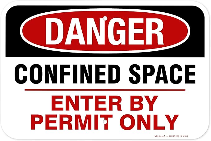 Danger Confined Space Enter By Permit Only Sign, 12x18 Inches, Rust Free .063 Aluminum, Fade Resistant, Made in USA by My Sign Center