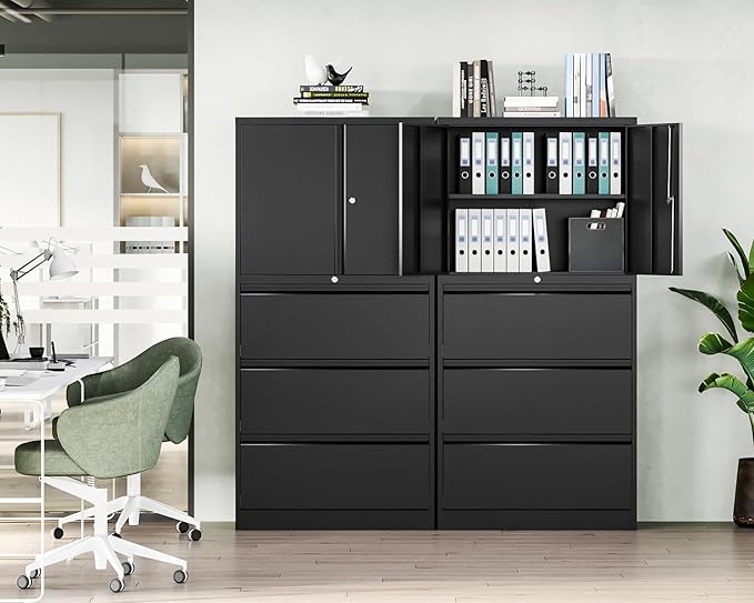 Letaya 3 Drawer Metal Storage Cabinets for Home Office,File Cabinet with Lock and 2 Adjust Shelves-Hang Filing Legal/Letter/A4/F4 Size（Black
