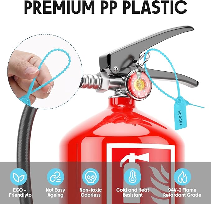 1000 Pcs Plastic Tamper Seals Fire Extinguisher Tags Security Tags Seals Safety Numbered Zip Ties Labels Safety Disposable Self Locking Signage 250 mm Length (Light Blue)