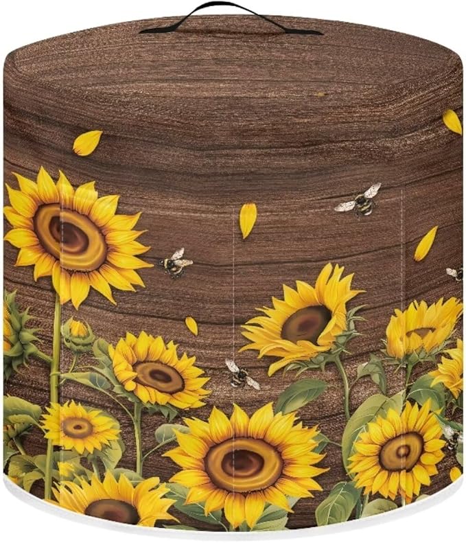 Pressure Cooker Cover Dust-Proof Kitchen Appliance Cover Air Fryer Cover for 3 Quart Instant Pot, with Handle and Pockets Keep Kitchen Appliance Clean Home Decor, Sunflower Bee Wood Grain