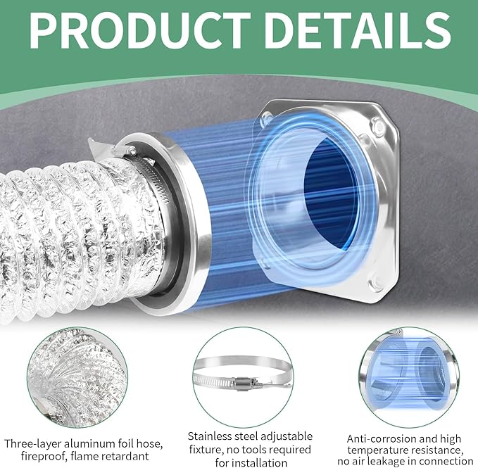 DVC-180 Magnetic Dryer Vent Coupling Connector Kit Easy to Clean Quick Connector Including a 3.3ft 4" Duct and two Clamps