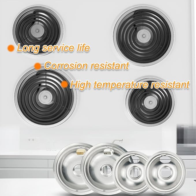 Stove Burner Covers,Replacement Chrome Drip Pans for Frigidaire Kenmore 316048413 and 316048414,4 pcs (4x6")