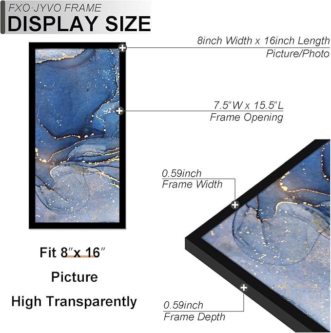 8x16 Picture Frame Set of 6, Black Frame for 8 x 16 Inch Picture Poster Photo, Light Weight and High Transparent 8 by 16 Frame for Wall - 6 Pack/Black/8"x16"